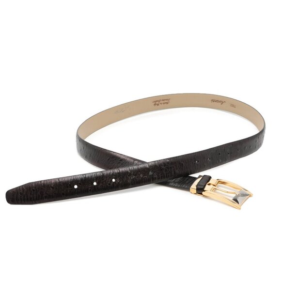 AVANTI Ostrich Embossed Leather Belt Black Silver Gold Buckle Retro Classic - Picture 2 of 12